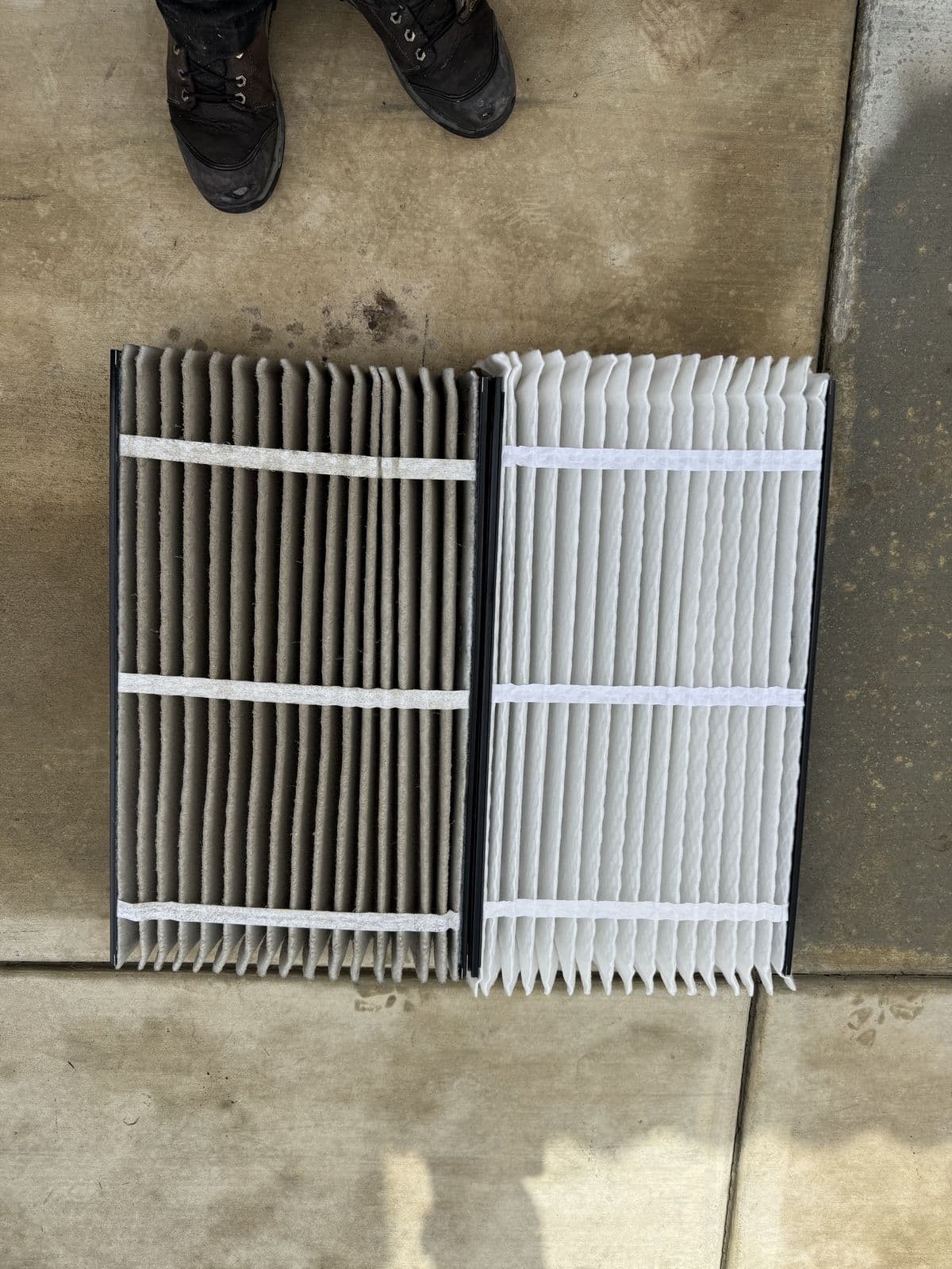 Dirty and new washable filters side by side
