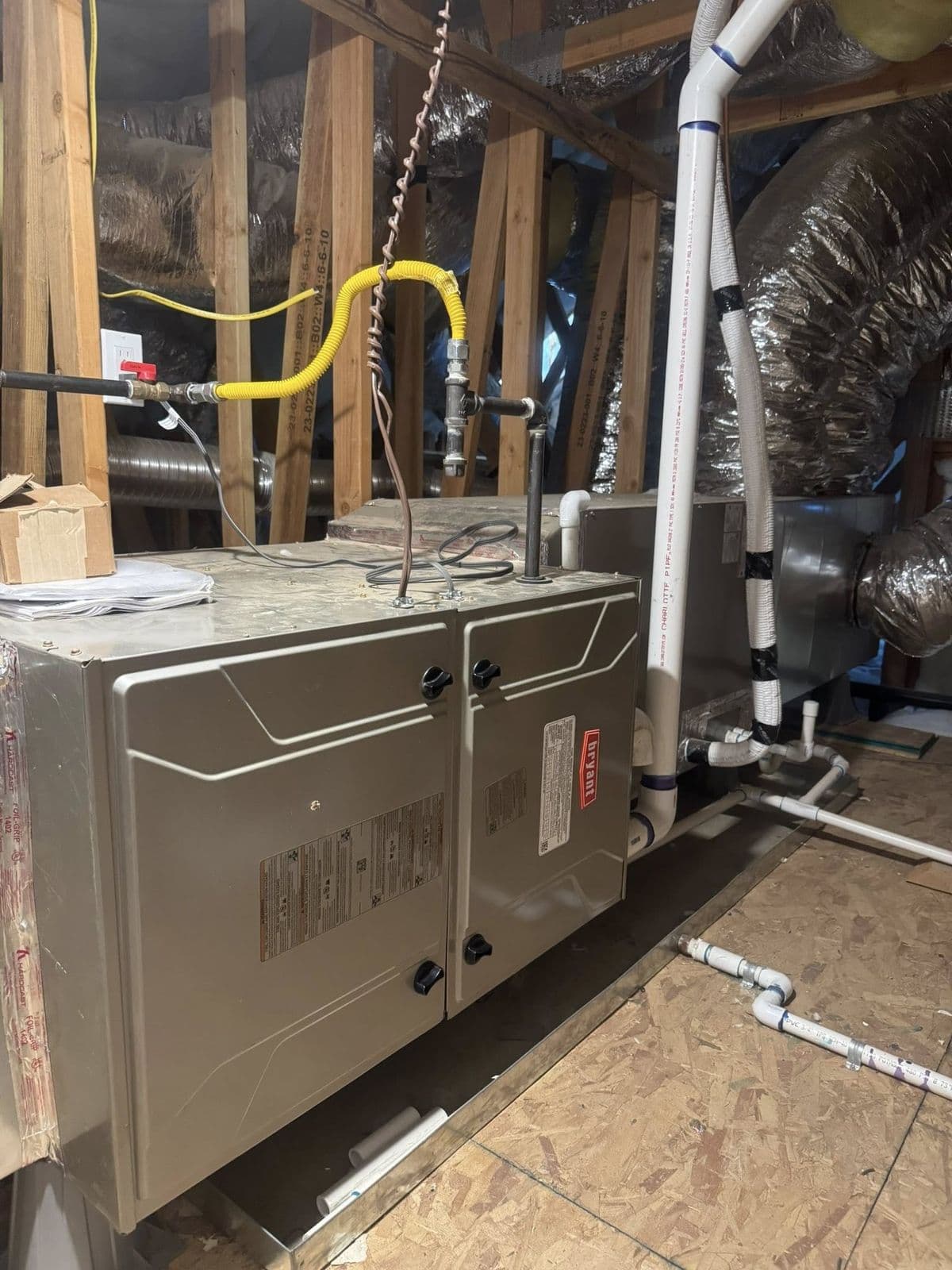 Bryant air handler installed in an attic
